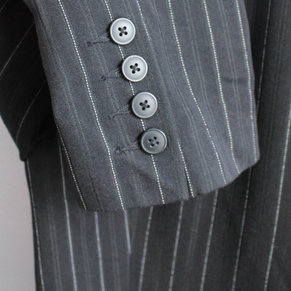 Norma Kamali Black White Pinstripe One Button Tailored Blazer Jacket Size 18 - Picture 4 of 6